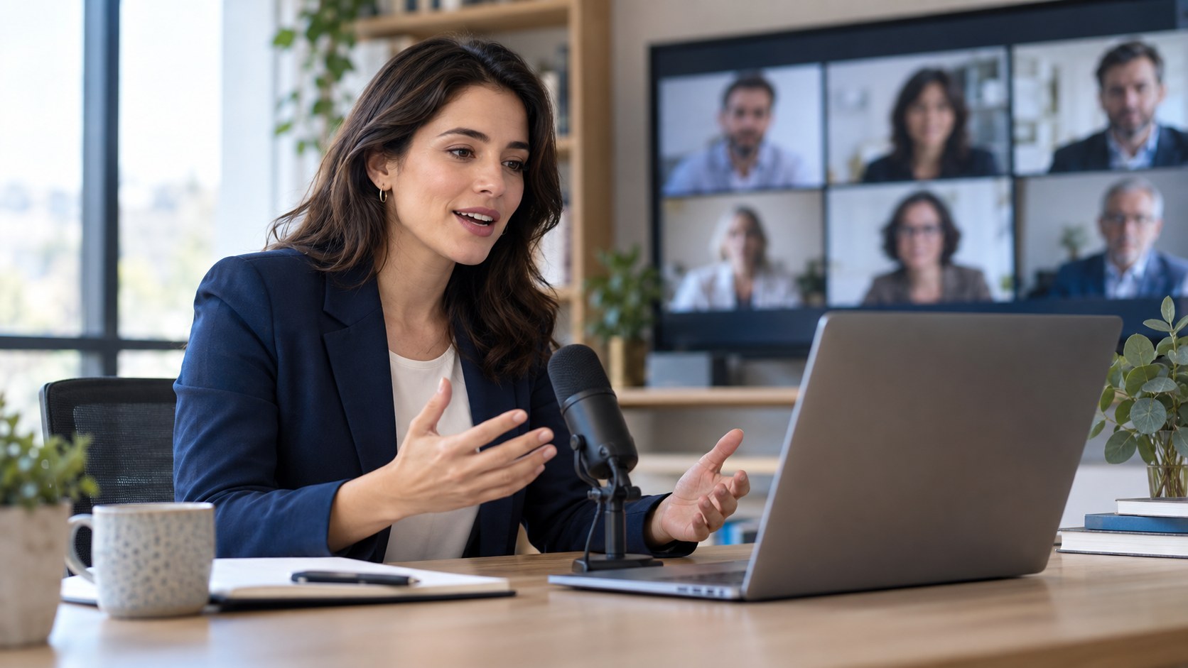 Profesional compartiendo conocimientos en una charla virtual