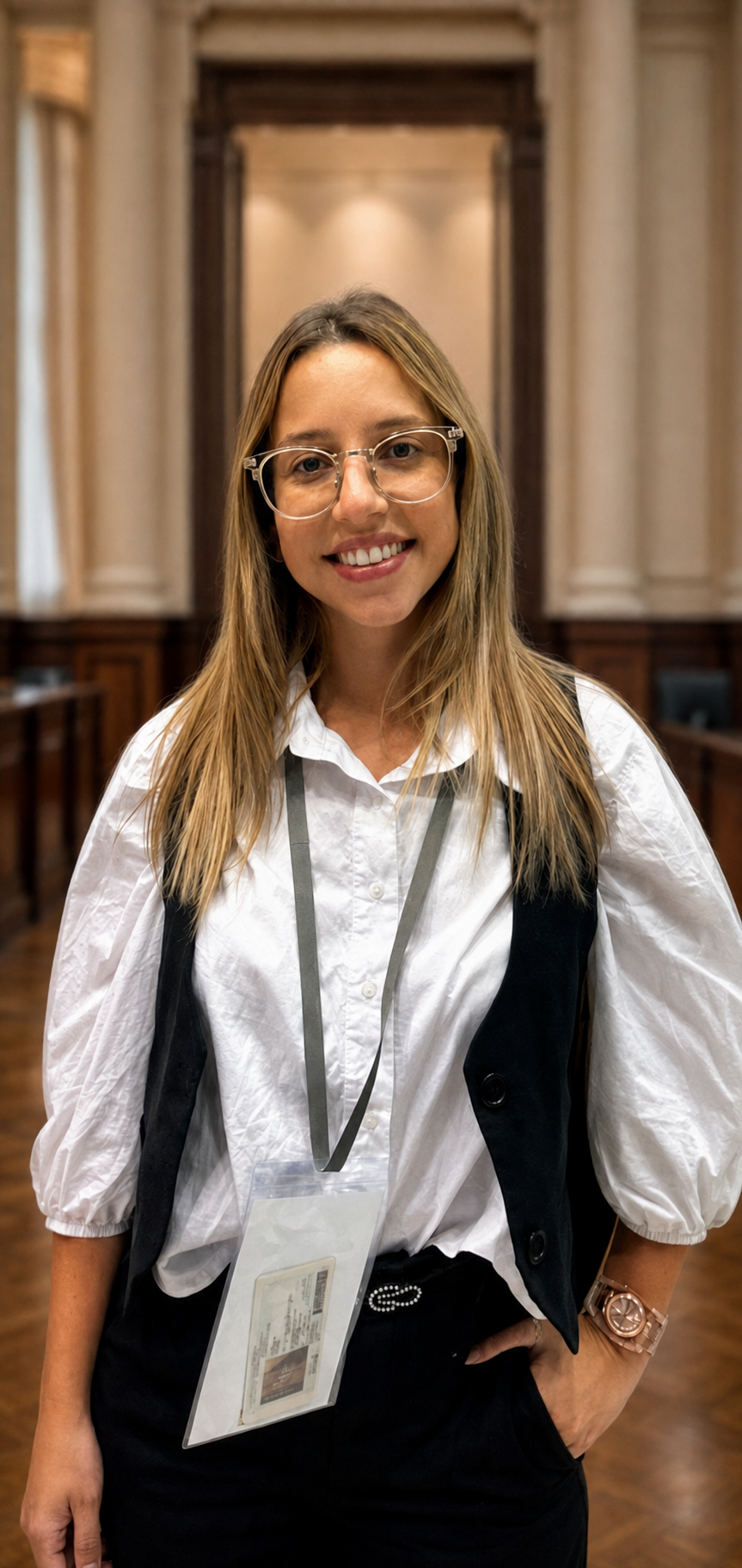Milena Berrettini, Jefa de Asesores, en un entorno institucional de la Legislatura de Córdoba