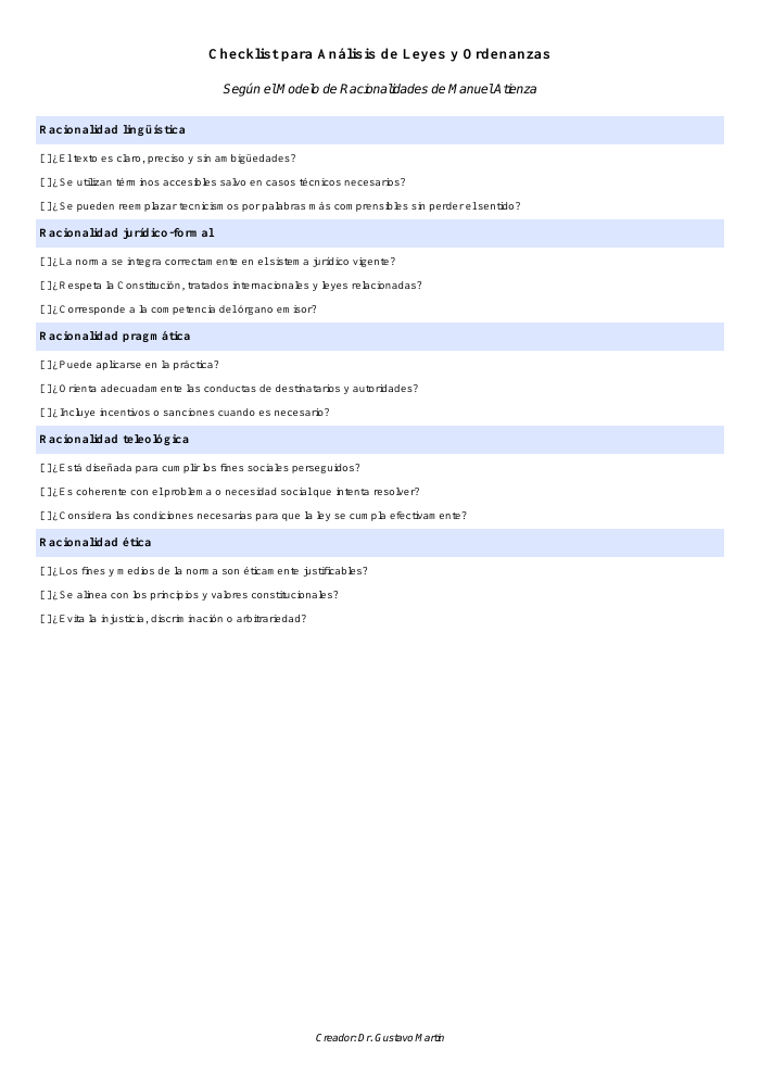 Portada de Checklist de racionalidades legislativas de Atienza